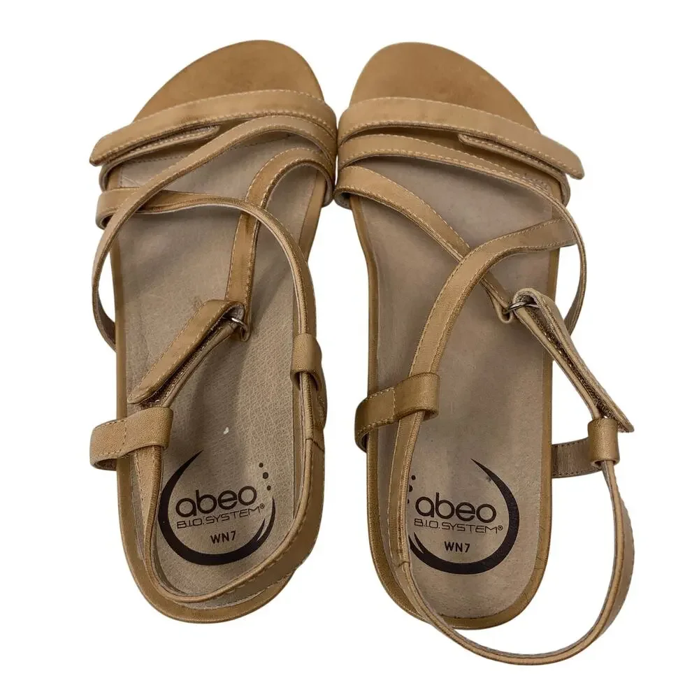 Abeo Samantha Ankle Strap Sandals Womens Size 7 Neutral Tan Leather